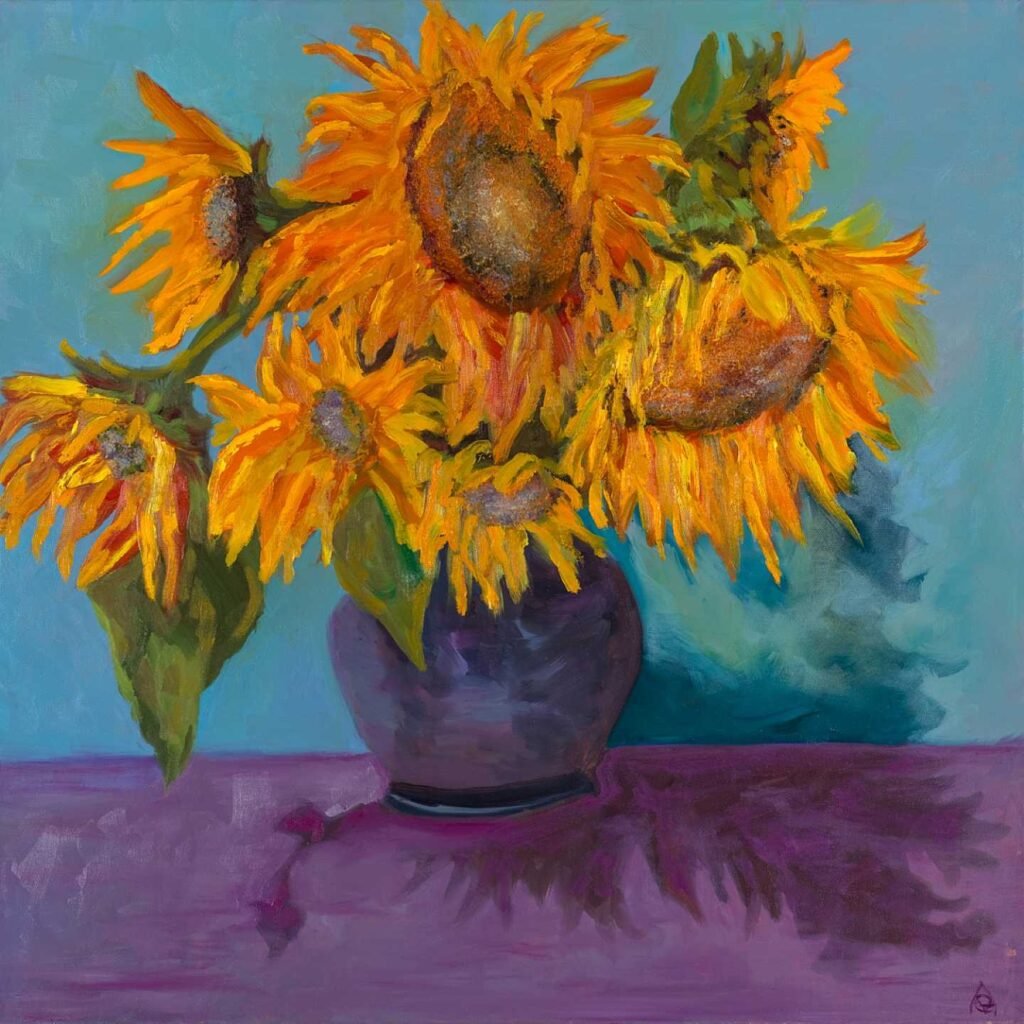 Sunflowers on Purple Table